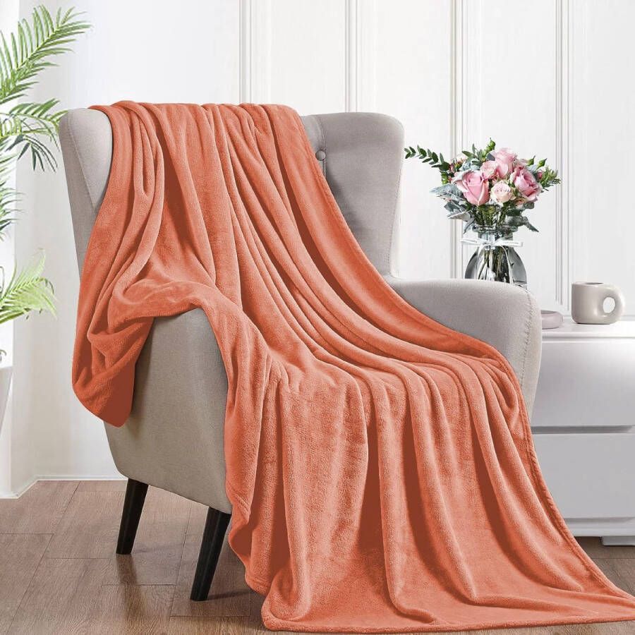 Knuffelige donzige deken 160 x 210 cm XL fleece bank- en bankdekens superzacht als banksprei oranje