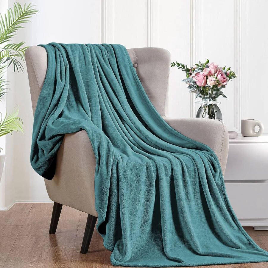 Knuffelige donzige deken 210 x 240 cm XXL fleece bank- en bankdekens superzacht als banksprei blauwgroen (watergroen)