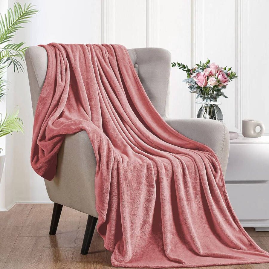 Knuffelige donzige deken 210 x 240 cm XXL fleece bank- en bankdekens superzacht als banksprei roze