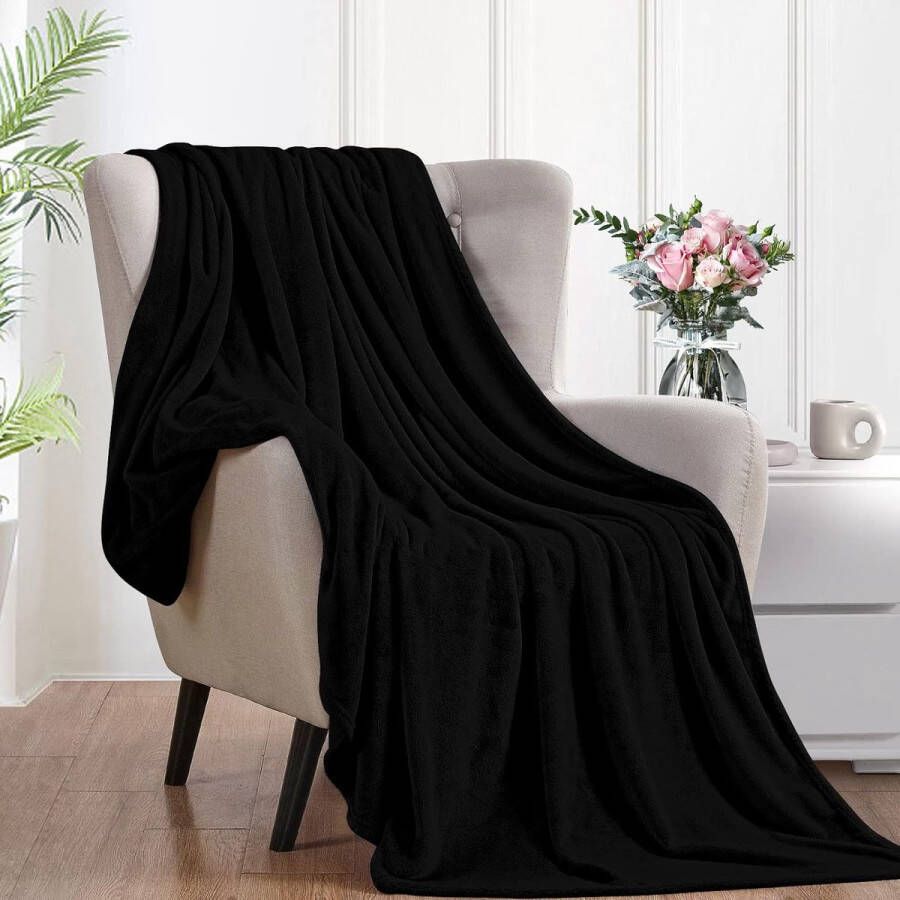 Knuffelige donzige deken 230 x 270 cm XL fleece bank- en bankdekens superzacht als banksprei zwart