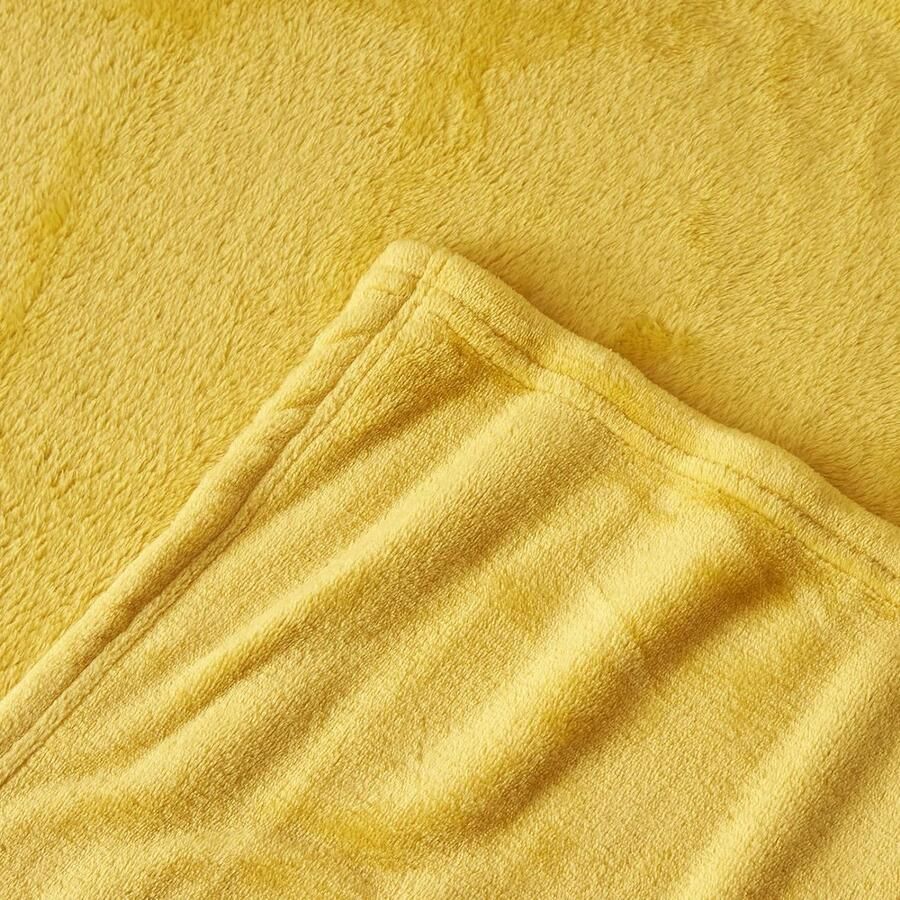 Knuffelzachte deken geel fleecedeken 220 x 240 cm XXL grote warme bankdeken knuffeldeken zacht als banksprei deken bankdeken bed voor de winter - Foto 2