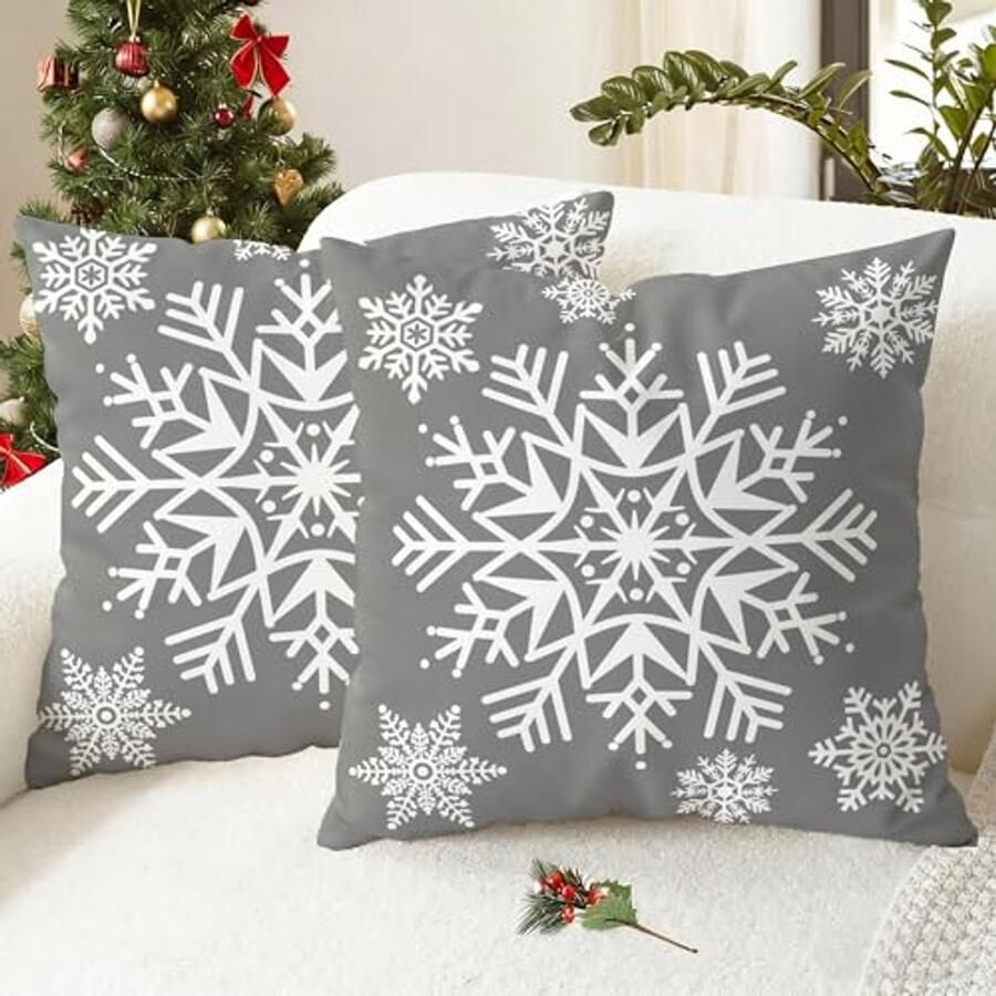 Knusse kussenhoezen van fleece Set van 2 voor bank en slaapbank met kerst sneeuwvlokken design