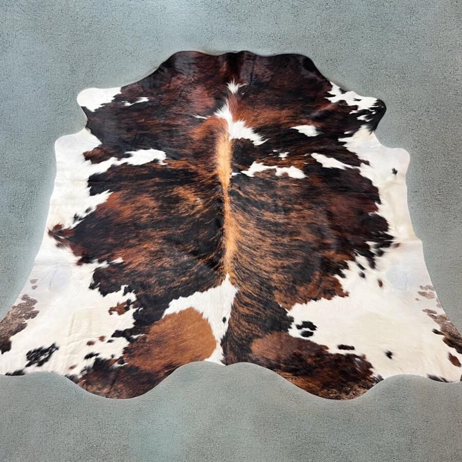 Lindian Style Tricolore Koeienhuid 210x200 vloerkleed Bruin wit zwart Normandische koeienkleed T.406 - Foto 3