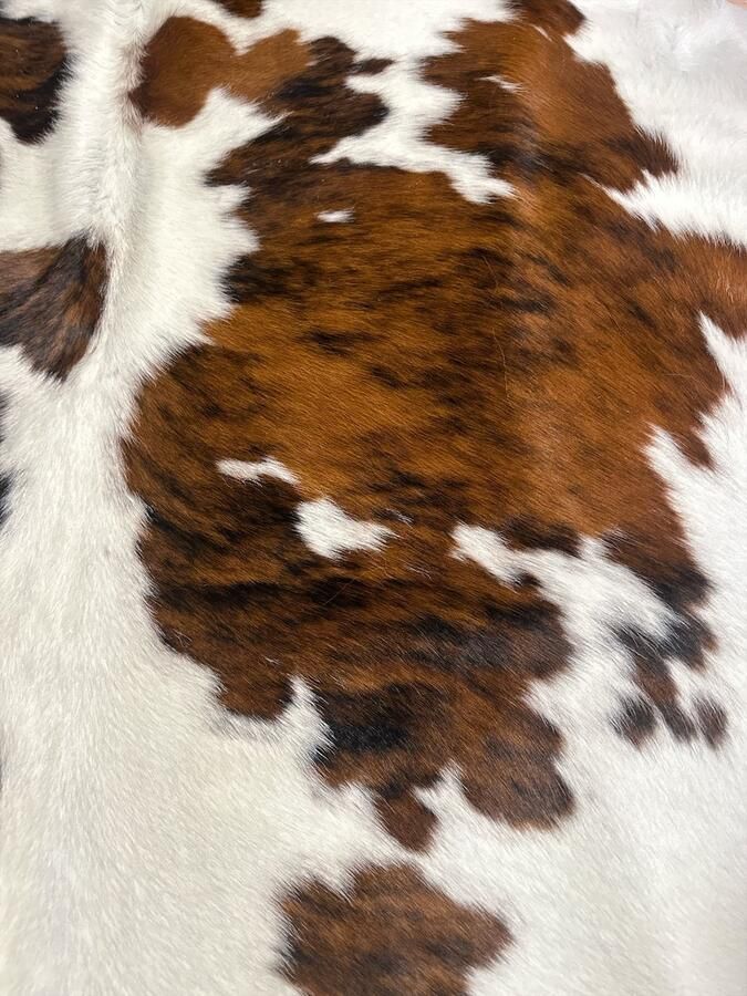 Koeienhuid koeienvel vloerkleed Bruin wit zwart Koeienvel vloerkleed Tri colore koeienkleed 220x200 driekleur koeienhuid - Foto 4