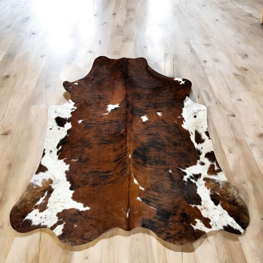 Lindian Style Koeienhuid vloerkleed Tricolore 220x210 Bruin wit zwart Normandisch T.206 - Foto 2