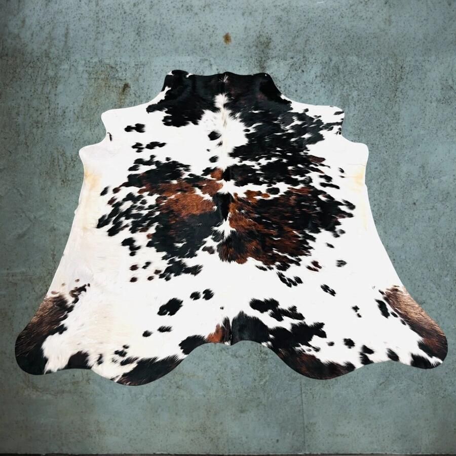 Koeienhuid vloerkleed bruin wit zwart Tri color koeienvel koeienkleed Normandische koeienvel 220X220 T.001 - Foto 2
