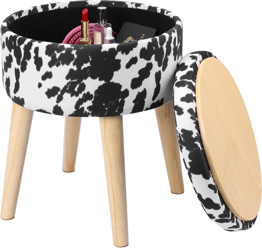 Koeienprint Poef met Opbergruimte Multifunctionele Hocker 1 stuk MDF 35 x 35 x 42 cm