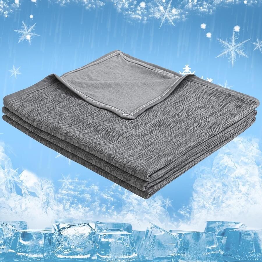 Koeldekens voor de nacht- lichtgewicht koeldeken voor bed- katoenen deken -dubbelzijdige koeldeken- verkoelende vezel zomerdekens voor slapen grijs（grijs）-127x152cm