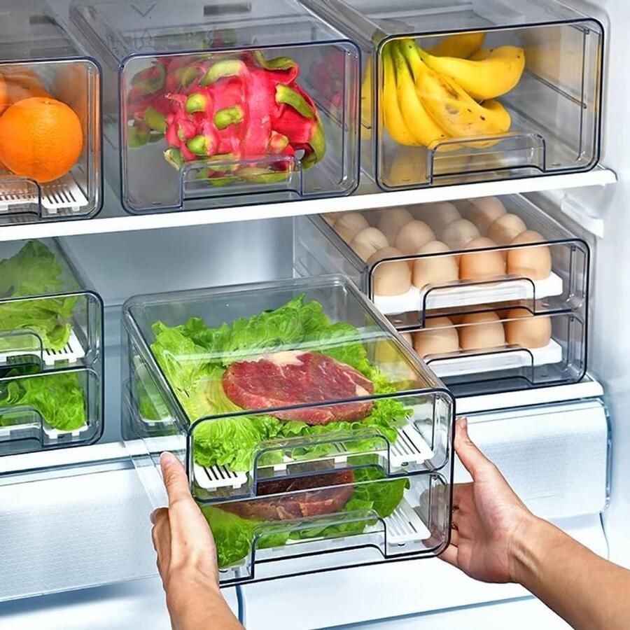 Koelkastorganizer lade dubbellaags stapelbaar Transparant Voor het opbergen van worst