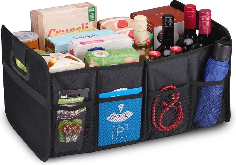Kofferbak Organizer met 2 Grote Vakken en Insteekvakken Opvouwbaar Design voor Auto-accessoires 50 x 32 x 70 cm
