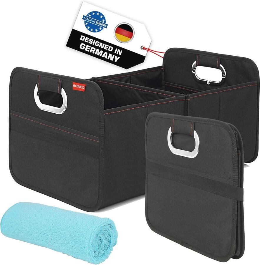 Kofferbakorganizer met 4 vakken en microvezeldoek Opvouwbare auto-organizer voor optimale opbergcapaciteit