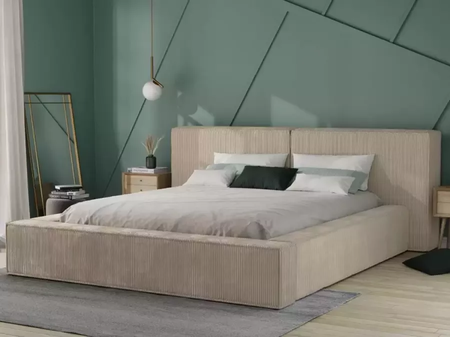 Pascal Morabito Bed met opbergruimte 140 x 190 cm Ribfluweel Beige TIMANO Van L 206 cm x H 90 cm x D 249 cm