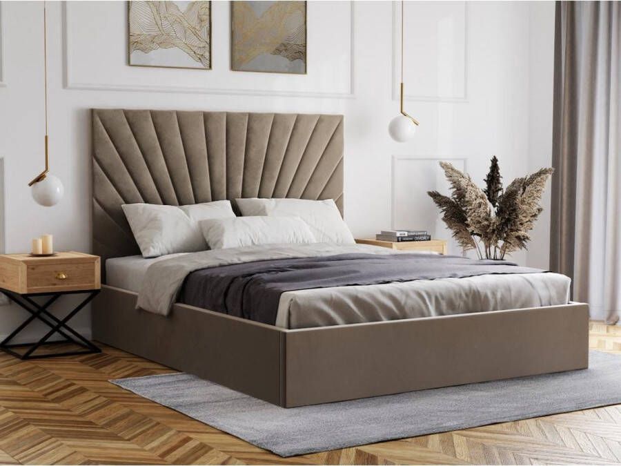 Pascal Morabito Bed met opbergruimte 140 x 190 cm Velours Taupegrijs RILIODA van L 153 cm x H 120 cm x D 209 cm
