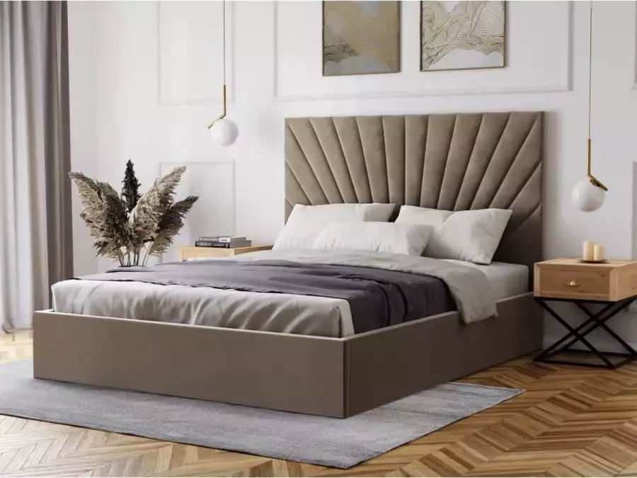 Pascal Morabito Bed met opbergruimte 140 x 190 cm Velours Taupegrijs RILIODA van L 153 cm x H 120 cm x D 209 cm - Foto 2