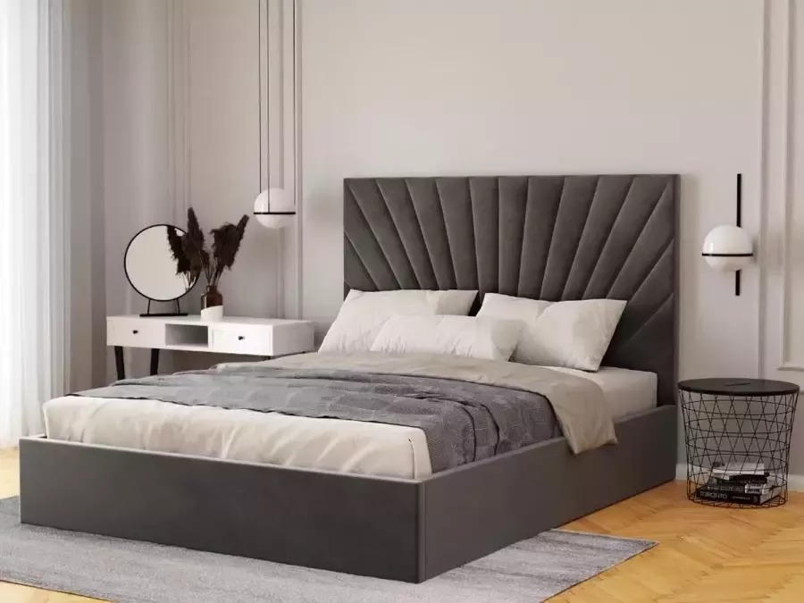 Pascal Morabito Kofferbed 160 x 200 cm Fluweel Grijs RILIODA van L 173 cm x H 120 cm x D 214 cm