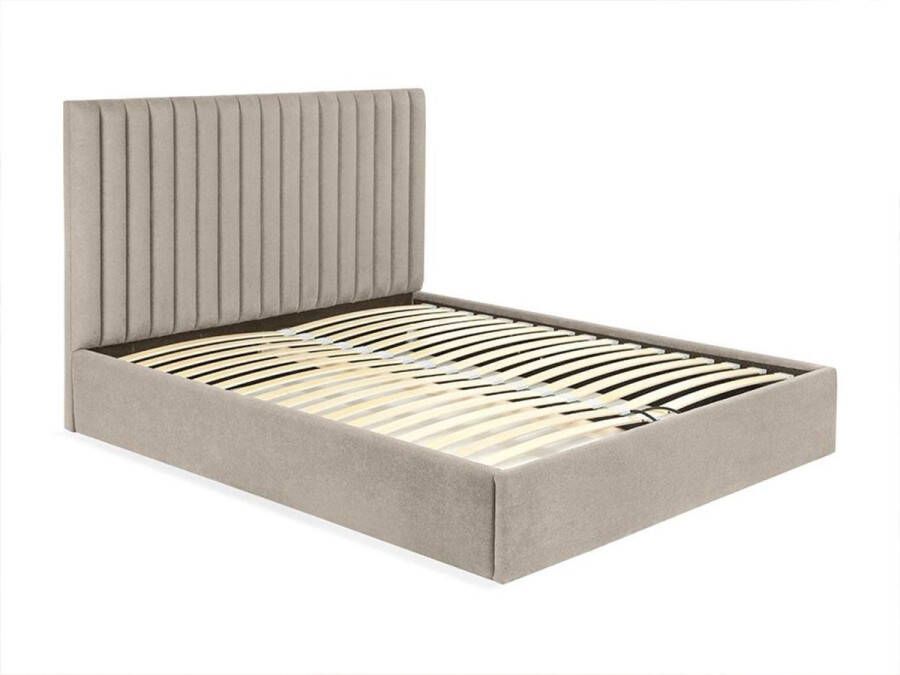 Kofferbed en hoofdeinde met verticale stiksels 180 x 200 cm Stof Beige SARAH L 190 cm x H 120 cm x D 214 cm