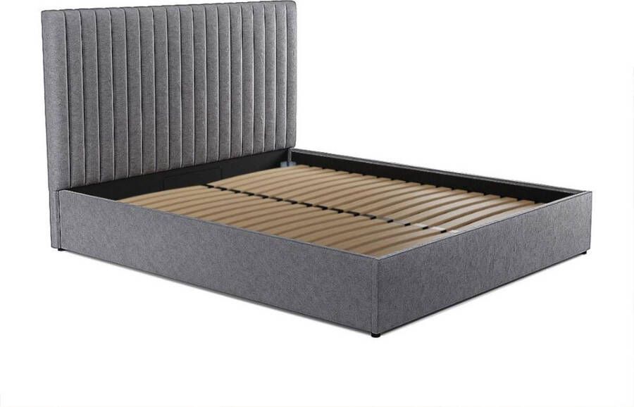 Kofferbed met hoofdeinde bed met verticale stiksel SARAH 140 x 190 cm Stof Grijs L 153 cm x H 120 cm x D 209 cm - Foto 2
