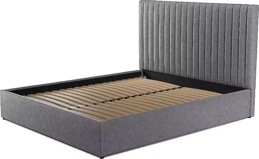 Kofferbed met hoofdeinde bed met verticale stiksel SARAH 140 x 190 cm Stof Grijs L 153 cm x H 120 cm x D 209 cm - Foto 3