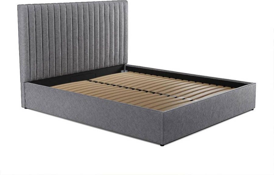 Kofferbed met hoofdeinde met verticale stiksels SARAH 160 x 200 cm Stof Grijs L 170 cm x H 120 cm x D 214 cm - Foto 2
