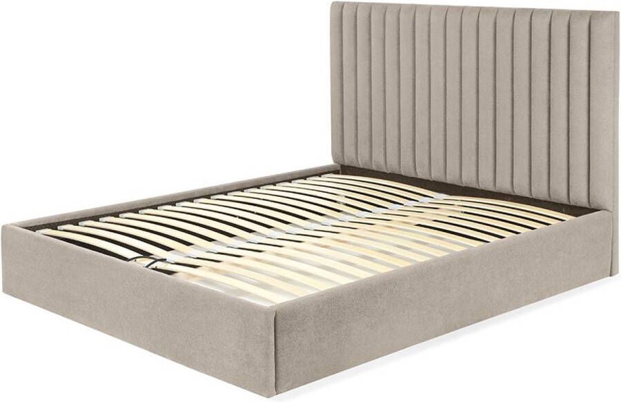 Vente-unique Bed met opbergruimte met hoofdbord met verticale stiksels SARAH 140 x 190 cm Stof Beige L 153 cm x H 120 cm x D 209 cm - Foto 2