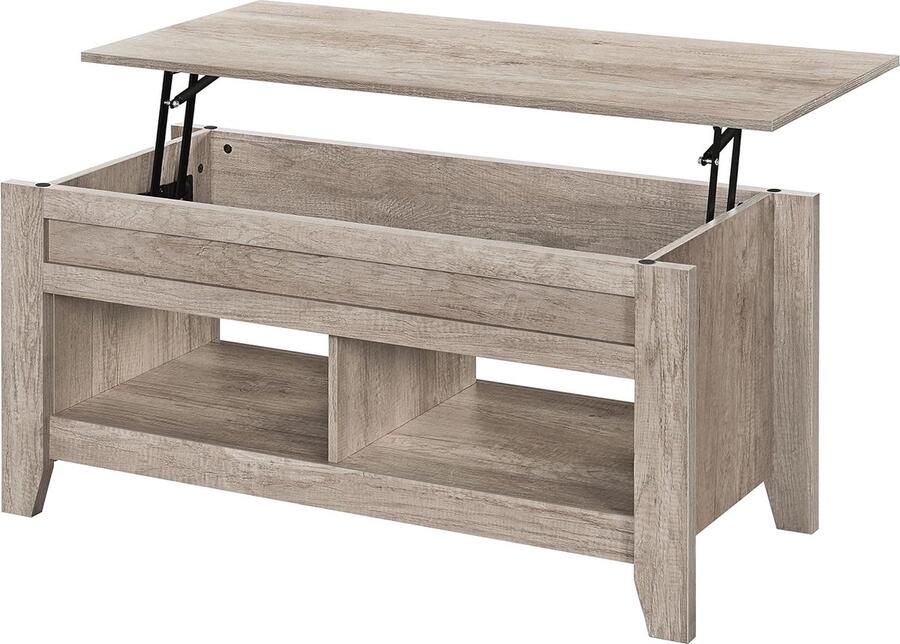 Koffietafel in hoogte verstelbaar salontafel met verborgen opbergruimte salontafel met hefplaat en 2 open opbergvakken theetafel woonkamertafel grijs