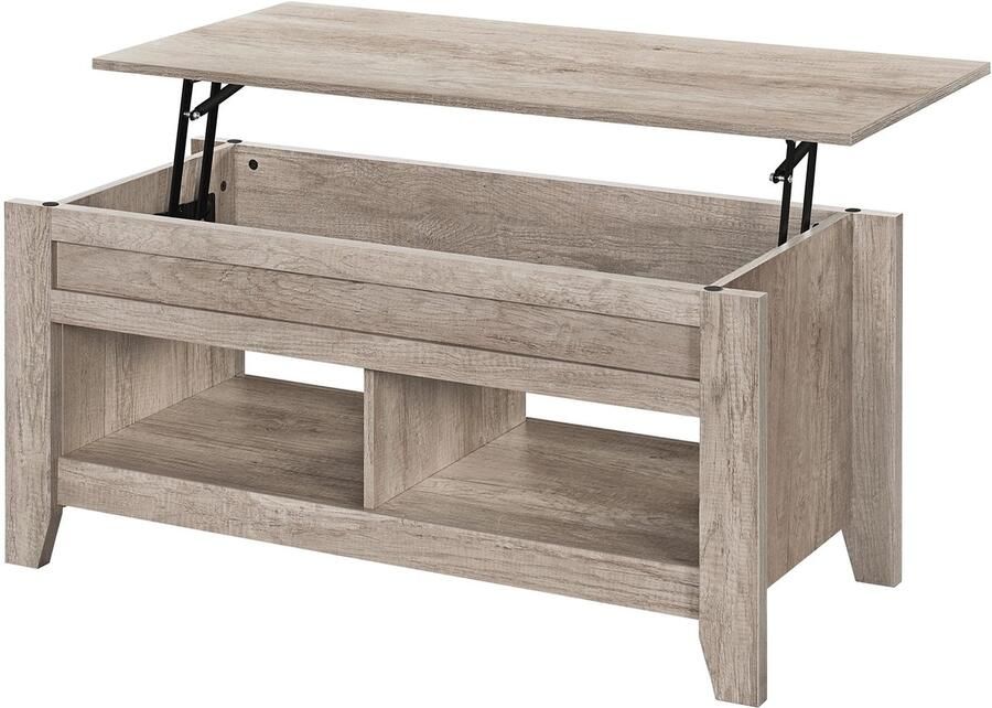 Koffietafel in hoogte verstelbaar salontafel met verborgen opbergruimte salontafel met hefplaat en 2 open opbergvakken theetafel woonkamertafel grijs