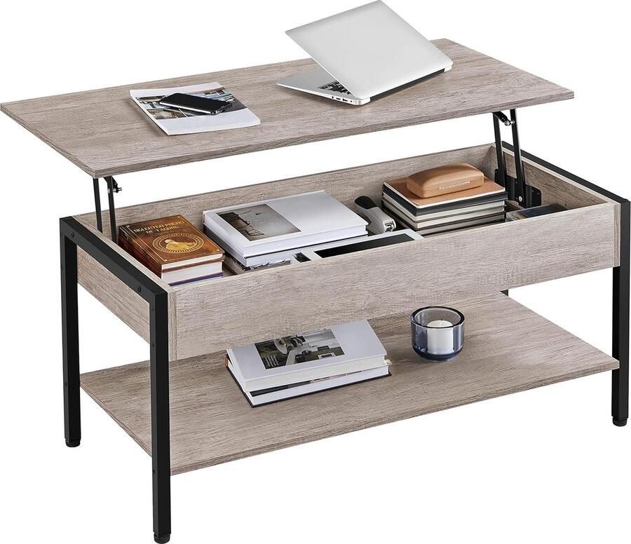 Koffietafel met in hoogte verstelbare plaat salontafel met opbergvak bijzettafel voor woonkamer kantoor balkon hal grijs