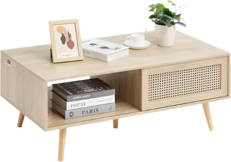 Koffietafel Table Coffe table Living Room Table Rotan salontafel Rechthoekige salontafel Moderne Boho-stijl 2 lagen opbergruimte Salontafel voor woonkamer slaapkamer 47 inch