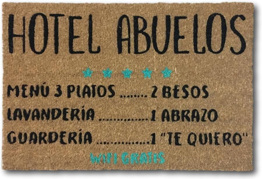 KOKO DEURMATTEN Kokosnoot Deurmat Buiten met Antislip PVC Grappige Hotel Abuelos Deurmat Milieuvriendelijk Robuust & Onderhoudsvriendelijk 60x40 cm voor Buiten & Voordeur