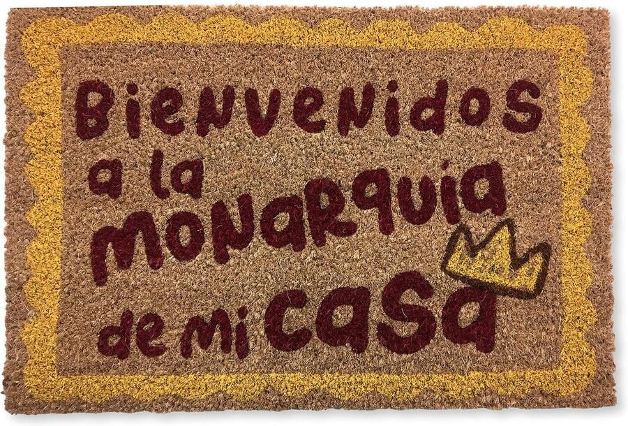 KOKO DEURMATTEN Kokosnoot deurmat met antislip PVC Grappige deurmat Bienvenido a la Monarquía Milieuvriendelijk robuust en onderhoudsvriendelijk 60x40 cm voor buiten en voor de voordeur