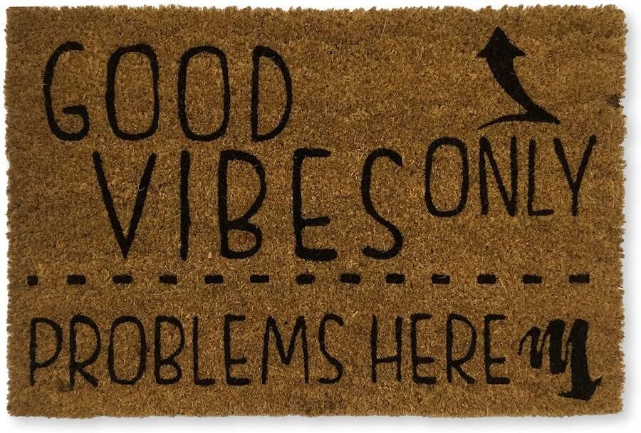 KOKO DEURMATTEN Kokosnoot deurmat met antislip PVC Grappige deurmat Good Vibes Only Milieuvriendelijk robuust en onderhoudsvriendelijk 60x40 cm voor buiten en voordeur