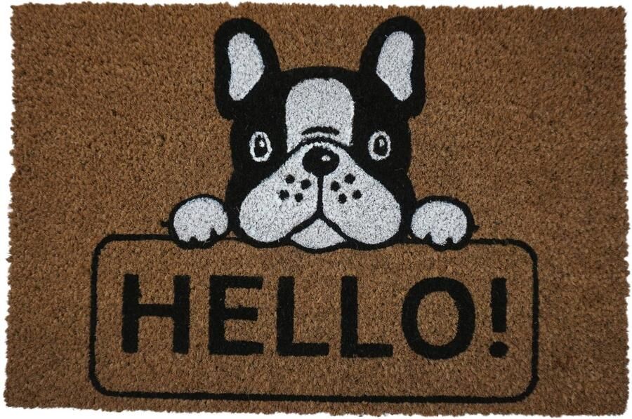KOKO DEURMATTEN Kokosnoot deurmat met antislip PVC Grappige deurmat Hello Bulldog Milieuvriendelijk robuust en onderhoudsvriendelijk 60x40 cm voor buiten & voordeur