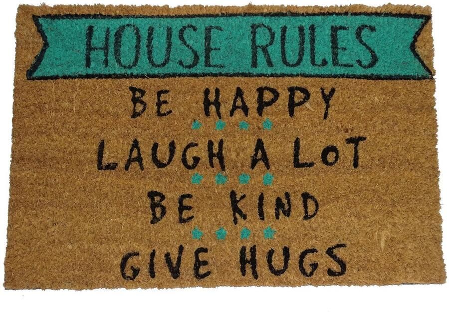 KOKO DEURMATTEN Kokosnoot Deurmat met Antislip PVC Grappige Deurmat Huisregels Milieuvriendelijk Robuust & Onderhoudsvriendelijk 60x40 cm voor Buiten & Voordeur