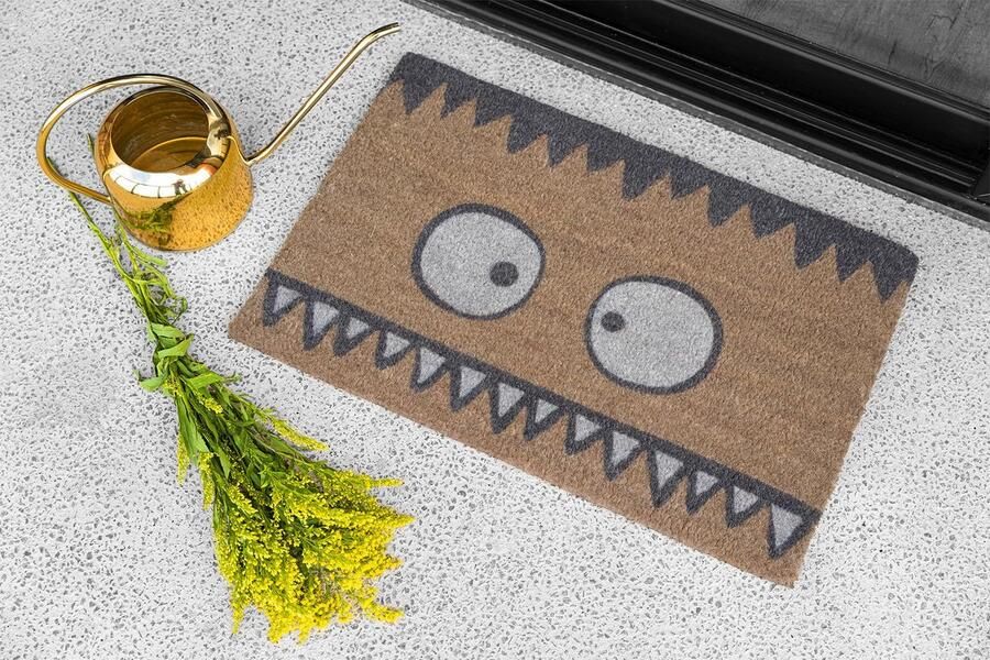 KOKO DEURMATTEN Kokosnoot deurmat met antislip PVC Grappige Monster deurmat Franky Milieuvriendelijk robuust en onderhoudsvriendelijk 60x40 cm voor buiten en voordeur