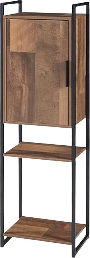 Kolomkast staand badkamer Kolomkast staand badkamer met 2 open vakken Walnoot en zwart 115 x 35 x 25CM