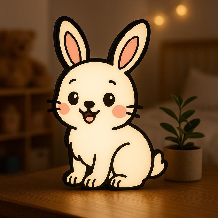 Konijn Nachtlampje – Cartoon Rabbit Lightbox voor Kinderen – Sfeervolle 3D LED Lamp – USB – Kinderkamer Cadeau Leeslampje Kinderen Cadeau Jongen Meisje of Baby Muur Decoratie Kunst Kinderkamer Babykamer Origineel Kraamcadeau of Geboorte