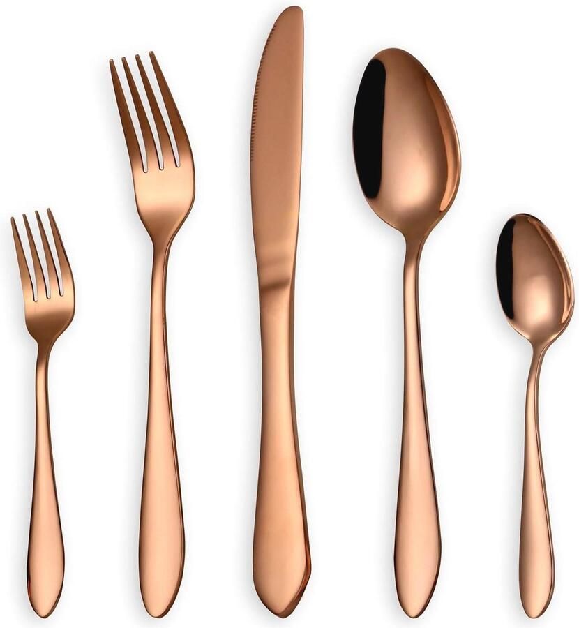 Koperen bestekset 30-delig Glanzend roségoud Ideaal voor diners en feesten
