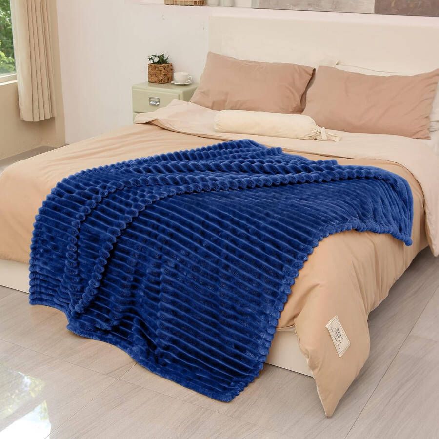 Koraal fleece deken voor bank licht zacht gezellig All Seasons Lounging-deken woonkamerdeken studentenslaapzaaldeken 150 x 130 cm blauw