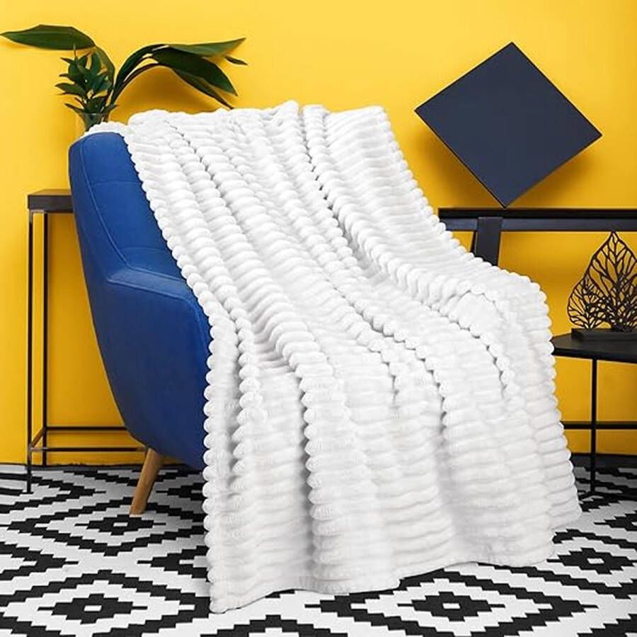 Koraal fleece deken voor bank licht zacht gezellig All Seasons Lounging-deken woonkamerdeken studentenslaapzaaldeken 150 x 130 cm zuiver wit