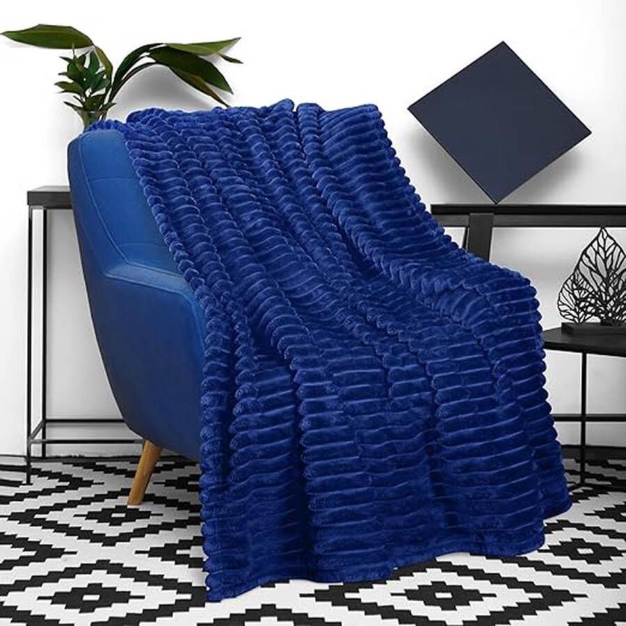 Koraal fleece deken voor bank licht zacht gezellig All Seasons Lounging-deken woonkamerdeken studentenslaapzaaldeken 150 x 130 cm blauw