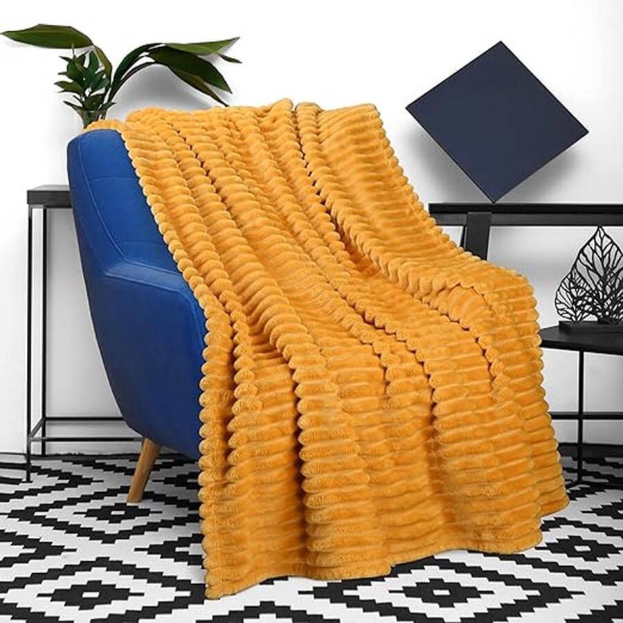 Koraal fleece deken voor bank licht zacht gezellig All Seasons Lounging-deken woonkamerdeken studentenslaapzaaldeken 150 x 130 cm geel