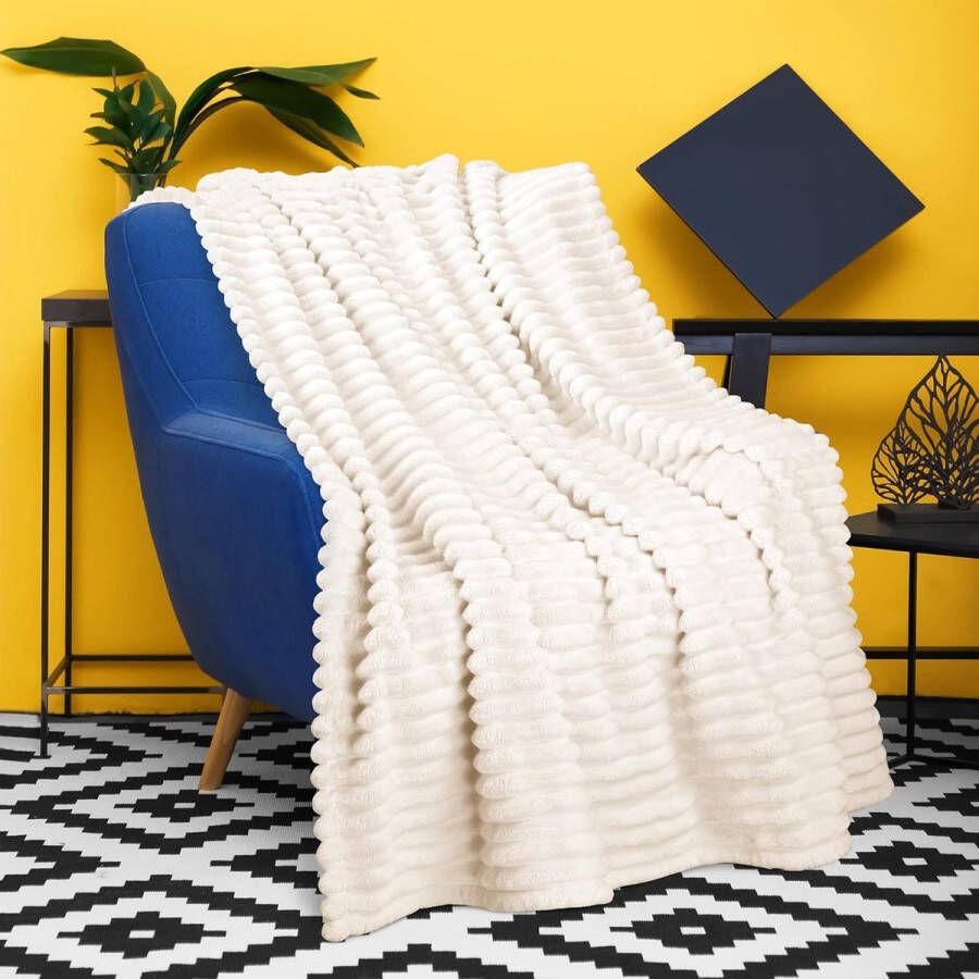 Koraal fleece deken voor bank licht zacht gezellig Lounging deken woonkamer deken studentenhuis deken 150 x 130 cm crème