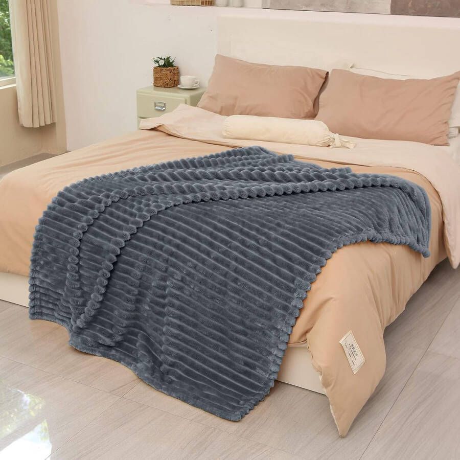 Koraal fleece deken voor bank licht zacht gezellig Lounging deken woonkamer deken studentenhuis deken 150 x 130 cm grijs