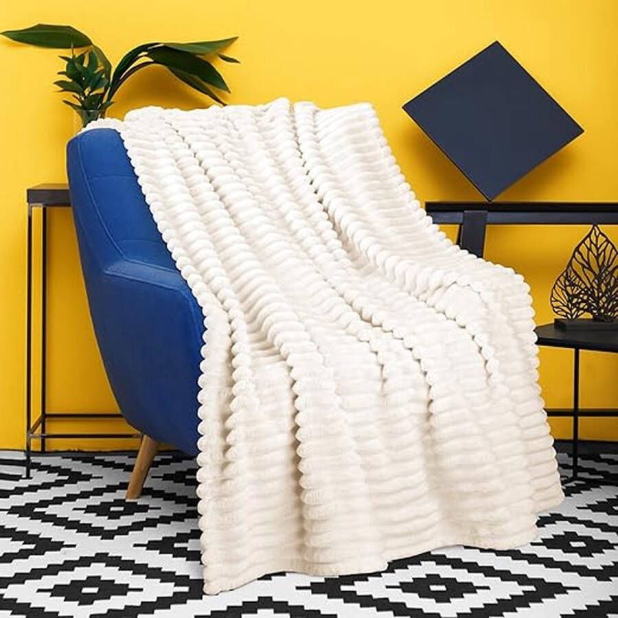 Koraal fleece deken voor bank licht zacht gezellig Lounging deken woonkamer deken studentenhuis deken 150 x 130 cm crème