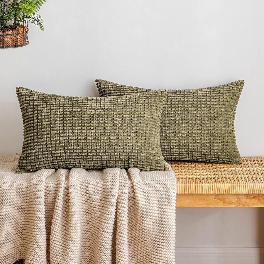 Kordfluweel kussensloop granulaat decoratieve bankkussens zacht kussen overtrek voor bank en woonkamer 30 x 50 cm olijfgroen