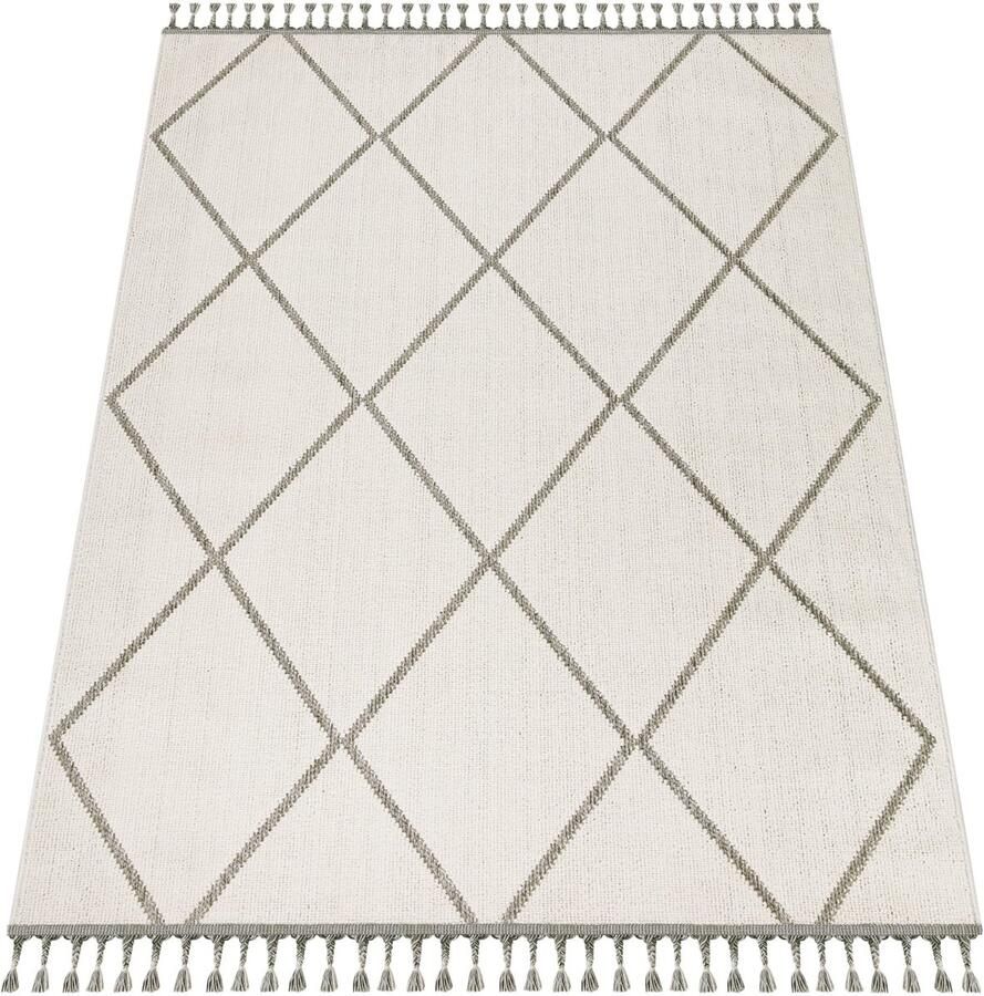 Short Pile Rug – Classic Diamond Pattern – Soft Durable & High-Low Texture