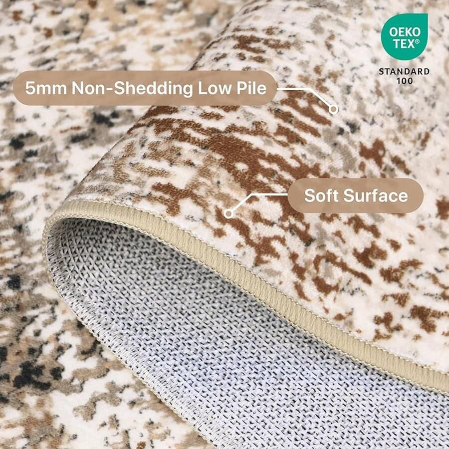 Korte Pool Vloerkleed Taupe Antislip en Wasbaar 160x230cm