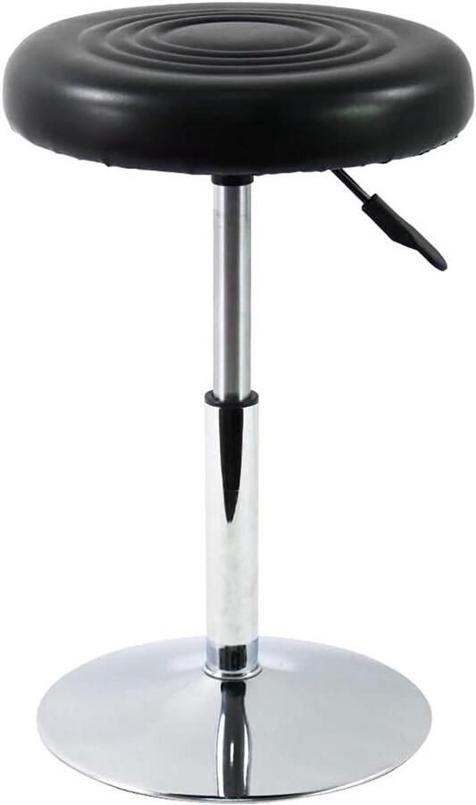 Korte ronde kussen kapperskruk draaibaar en verstelbaar 1 stuk zwart PU leer