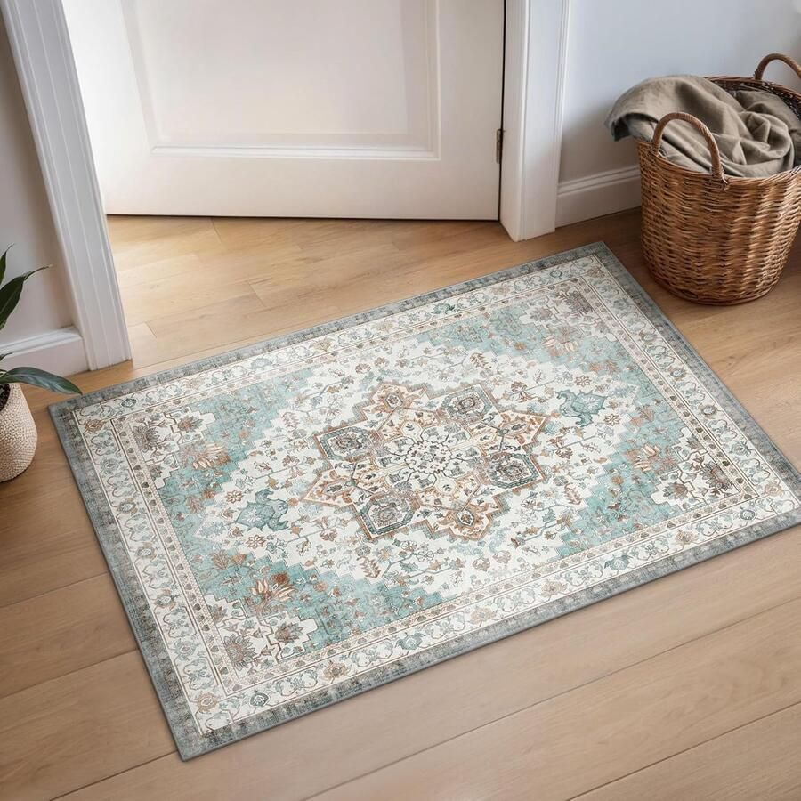 Korte Stapel Vloerkleed Lichtblauw Antislip en Wasbaar 60x120cm