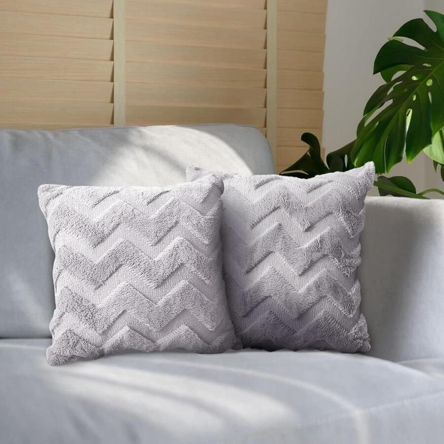 Korte Wol Fluweel Kussenslopen Grijs 2 Stuks 45 x 45 cm Bank Decoratie Woonkamer Slaapkamer Zacht Kussen